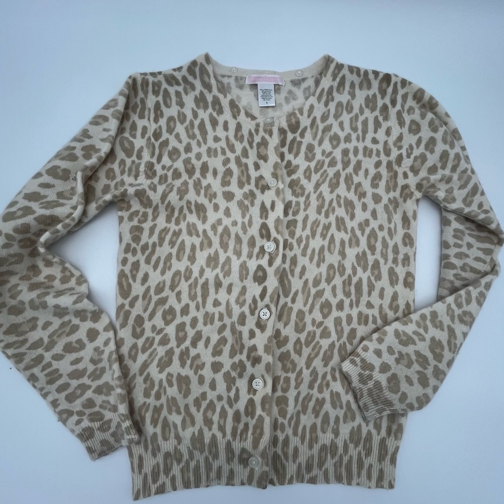 Janie & Jack Girls Leopard cream Lambswool angora Cardigan Sweater Luxe Sz 8